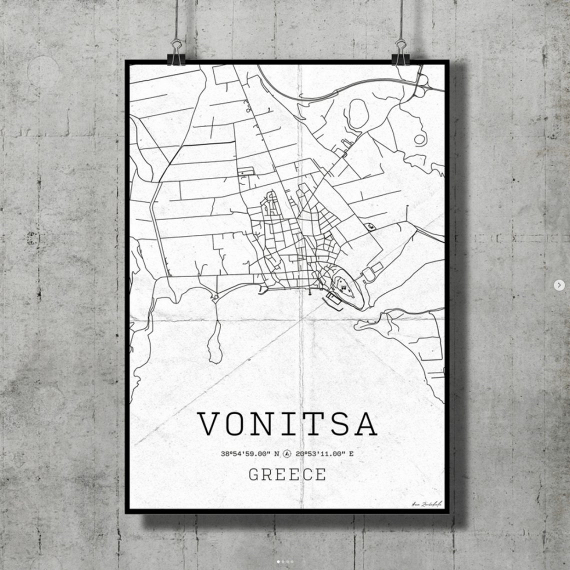 Map Vonitsa, Poster, White, A4