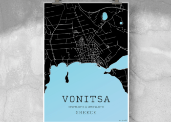 Map Vonitsa, Poster, Black, A4