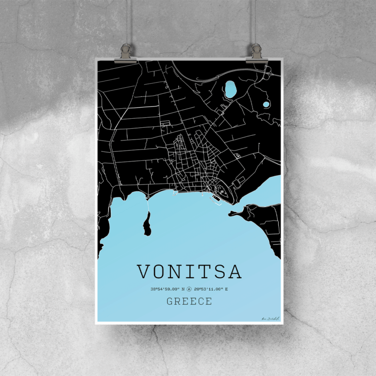 Map Vonitsa, Poster, Black, A4