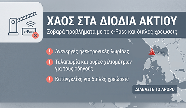 Δυσλειτουργία e-Pass στην Υποθαλάσσια Ζεύξη Ακτίου – Πρέβεζας: «Χάος» στα Διόδια