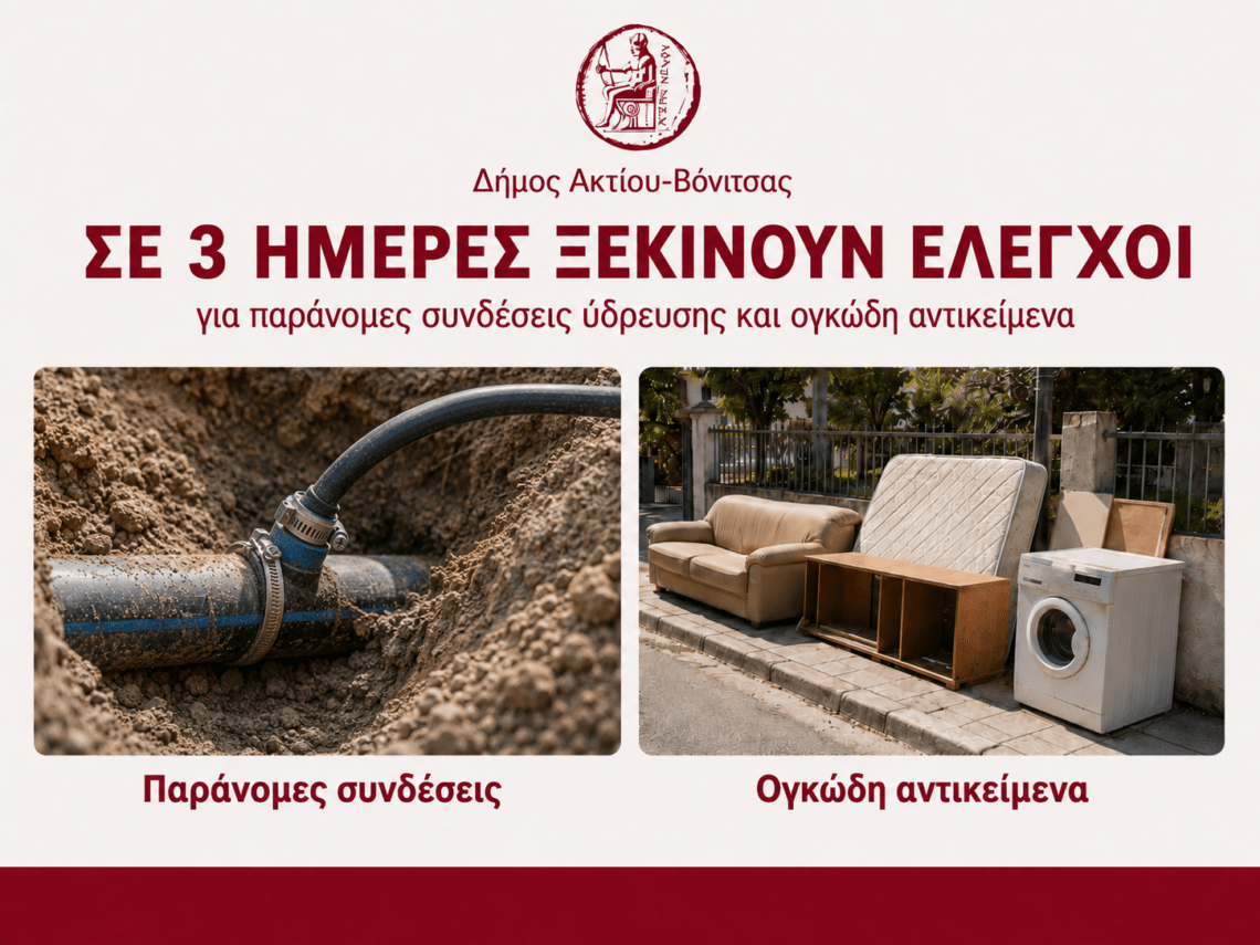 Ανακοίνωση για ελέγχους σε παράνομες συνδέσεις ύδρευσης και ανεξέλεγκτη απόθεση ογκωδών αντικειμένων