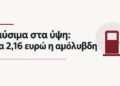 Καύσιμα στα ύψη: Στα 2,16 ευρώ η αμόλυβδη – Συνεχίζονται οι αυξήσεις στην αγορά