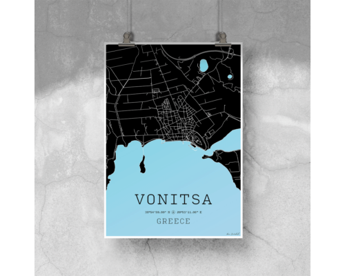 Map Vonitsa, Poster, Black, A4